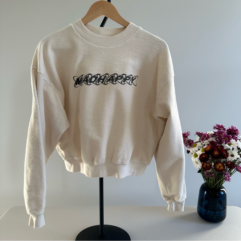Madhappy Cropped Crewneck Sweatshirt Cream Small Comfy Cotton